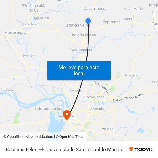 Balduíno Feler to Universidade São Leopoldo Mandic map