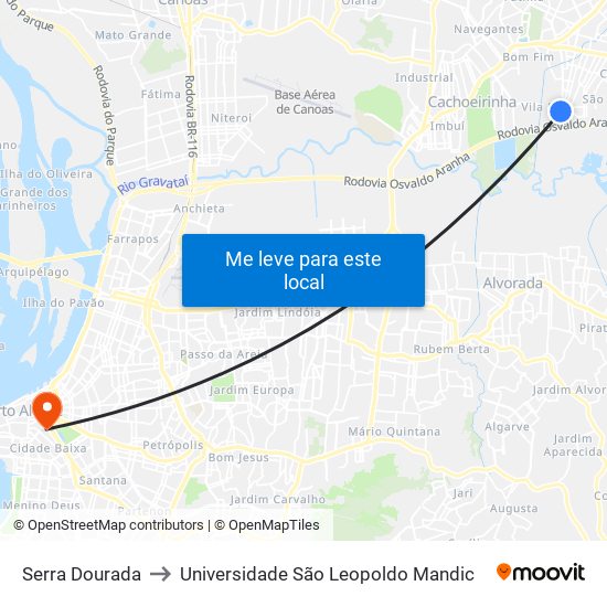 Serra Dourada to Universidade São Leopoldo Mandic map