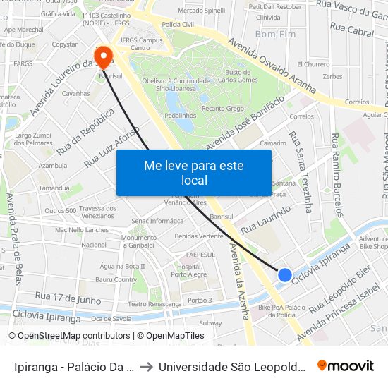 Ipiranga - Palácio Da Polícia to Universidade São Leopoldo Mandic map