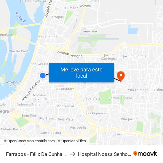 Farrapos - Félix Da Cunha (Fora Do Corredor) to Hospital Nossa Senhora Da Conceição map