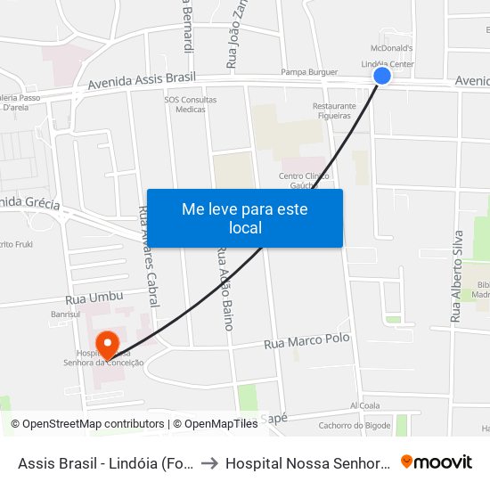 Assis Brasil - Lindóia (Fora Do Corredor) to Hospital Nossa Senhora Da Conceição map
