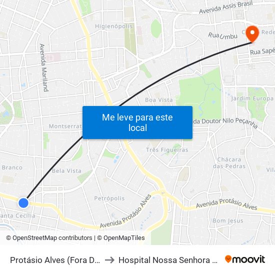 Protásio Alves (Fora Do Corredor) to Hospital Nossa Senhora Da Conceição map