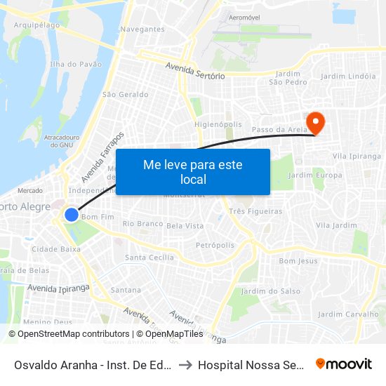 Osvaldo Aranha - Inst. De Educação (Fora Do Corredor) to Hospital Nossa Senhora Da Conceição map
