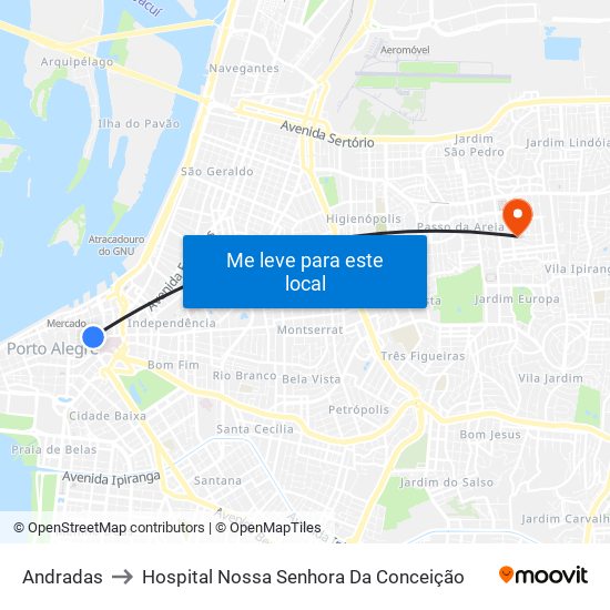 Andradas to Hospital Nossa Senhora Da Conceição map