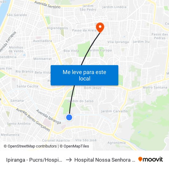 Ipiranga - Pucrs/Hospital São Lucas to Hospital Nossa Senhora Da Conceição map