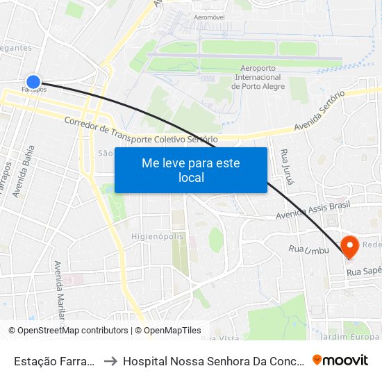 Estação Farrapos to Hospital Nossa Senhora Da Conceição map