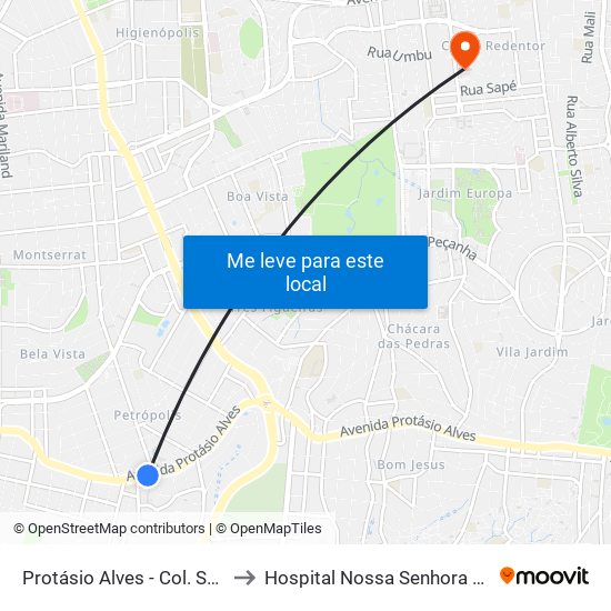 Protásio Alves - Col. Santa Inês Cb to Hospital Nossa Senhora Da Conceição map