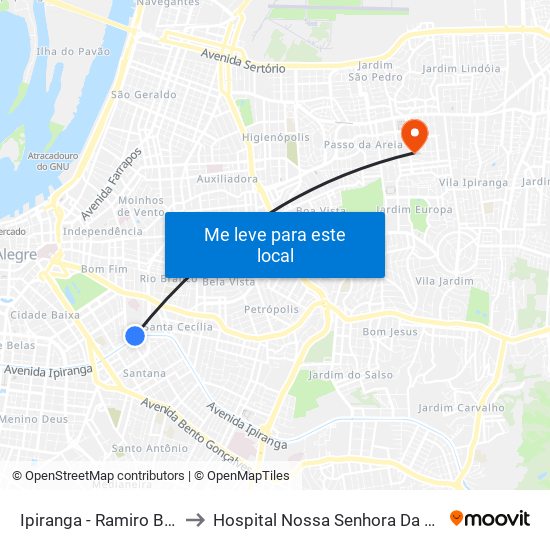 Ipiranga - Ramiro Barcelos to Hospital Nossa Senhora Da Conceição map