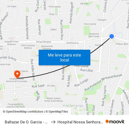 Baltazar De O. Garcia - Cruz Jobim Bc to Hospital Nossa Senhora Da Conceição map