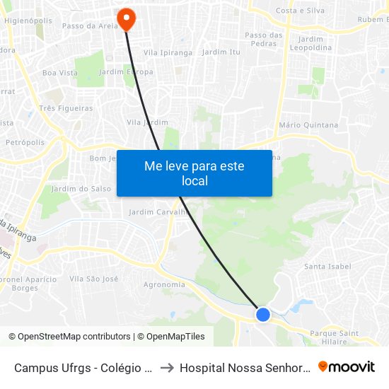 Campus Ufrgs - Colégio De Aplicação Bc to Hospital Nossa Senhora Da Conceição map