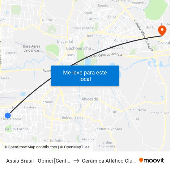 Assis Brasil - Obirici [Centro] to Cerâmica Atlético Clube map
