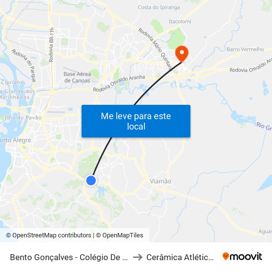 Bento Gonçalves - Colégio De Aplicação to Cerâmica Atlético Clube map