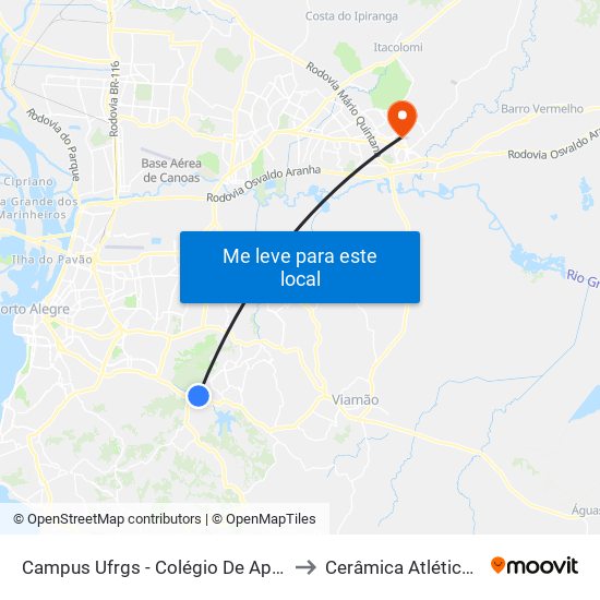 Campus Ufrgs - Colégio De Aplicação Bc to Cerâmica Atlético Clube map