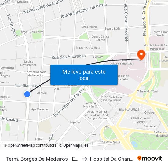 Term. Borges De Medeiros - Entre Riachuelo E Jerônimo to Hospital Da Criança Santo Antônio map