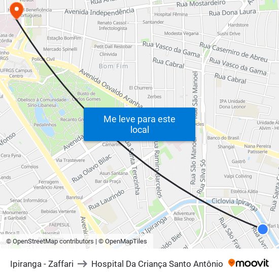 Ipiranga - Zaffari to Hospital Da Criança Santo Antônio map