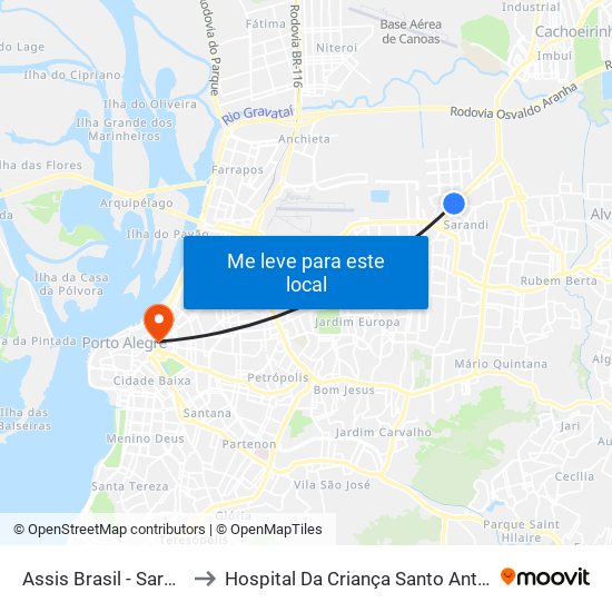 Assis Brasil - Sarandi to Hospital Da Criança Santo Antônio map