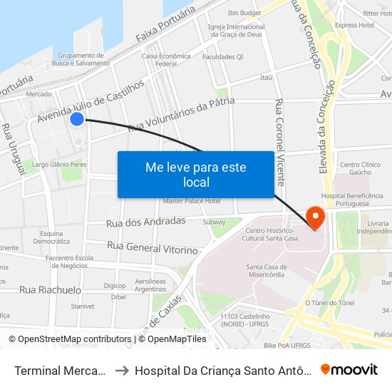 Terminal Mercado to Hospital Da Criança Santo Antônio map