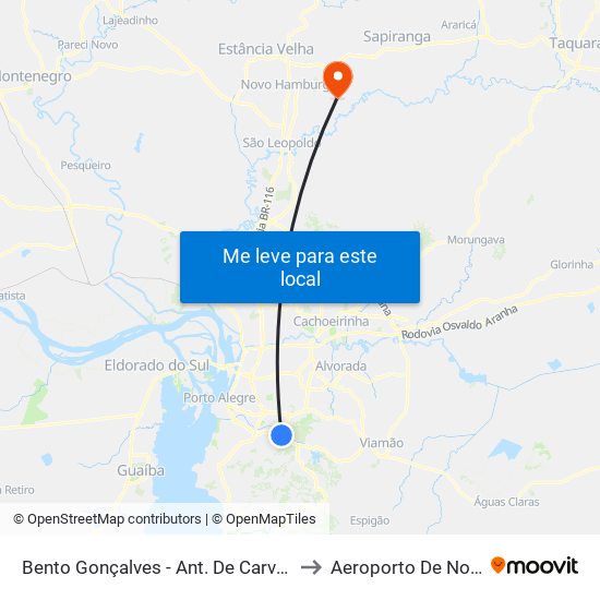 Bento Gonçalves - Ant. De Carvalho (Fora Do Corredor) to Aeroporto De Novo Hamburgo map