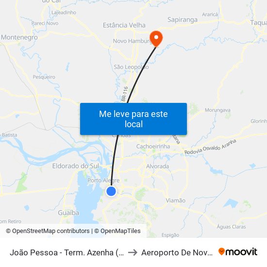 João Pessoa - Term. Azenha (Fora Do Corredor) to Aeroporto De Novo Hamburgo map
