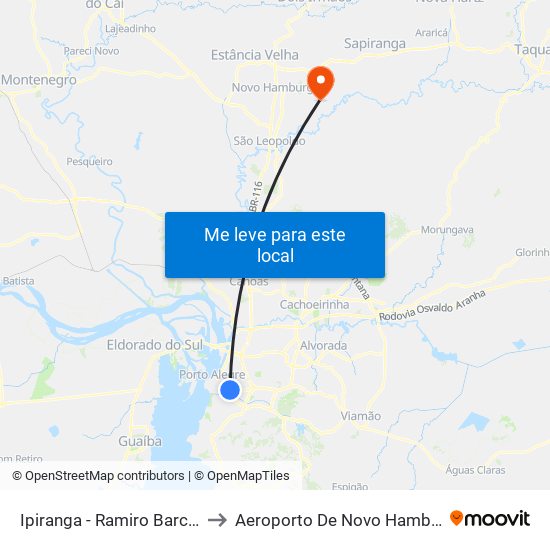 Ipiranga - Ramiro Barcelos to Aeroporto De Novo Hamburgo map