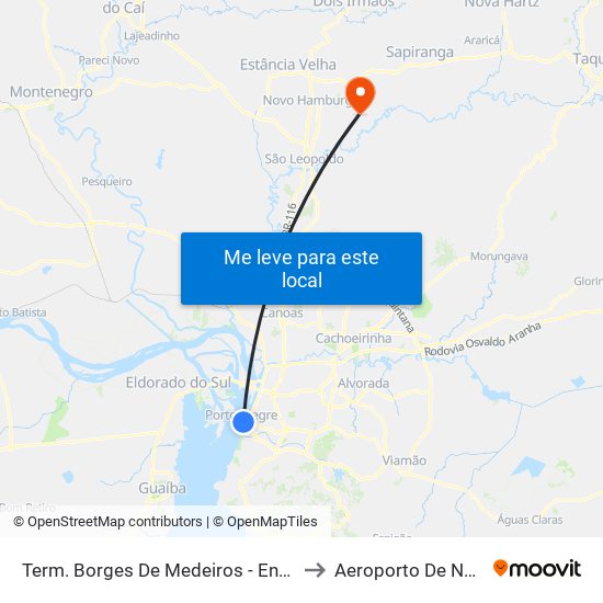 Term. Borges De Medeiros - Entre Riachuelo E Jerônimo to Aeroporto De Novo Hamburgo map
