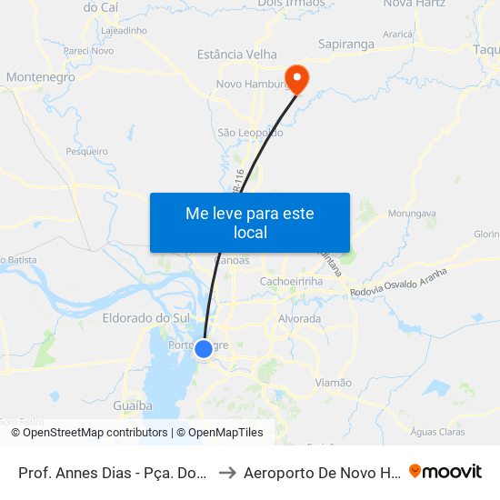 Prof. Annes Dias - Pça. Dom Feliciano to Aeroporto De Novo Hamburgo map