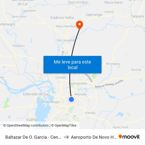 Baltazar De O. Garcia - Centro Vida Cb to Aeroporto De Novo Hamburgo map