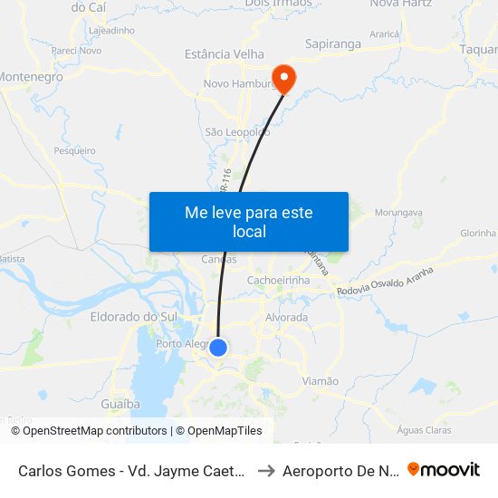 Carlos Gomes - Vd. Jayme Caetano Braun Ns (Piso Superior) to Aeroporto De Novo Hamburgo map