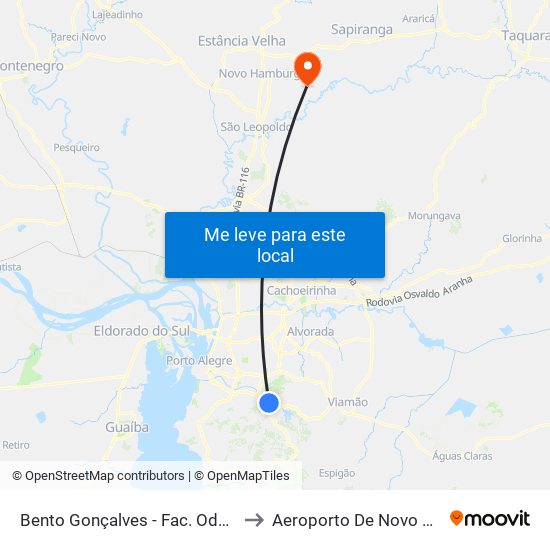 Bento Gonçalves - Fac. Odontologia Cb to Aeroporto De Novo Hamburgo map