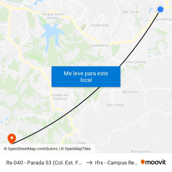 Rs-040 - Parada 53 (Col. Est. Farroupilha) to Ifrs - Campus Restinga map