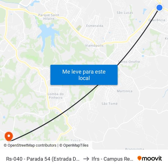 Rs-040 - Parada 54 (Estrada Do Cocão) to Ifrs - Campus Restinga map