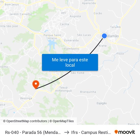Rs-040 - Parada 56 (Mendanha) to Ifrs - Campus Restinga map