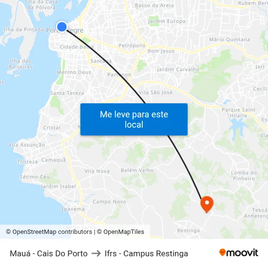 Mauá - Cais Do Porto to Ifrs - Campus Restinga map