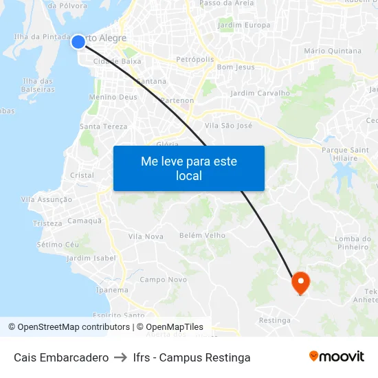 Cais Embarcadero to Ifrs - Campus Restinga map