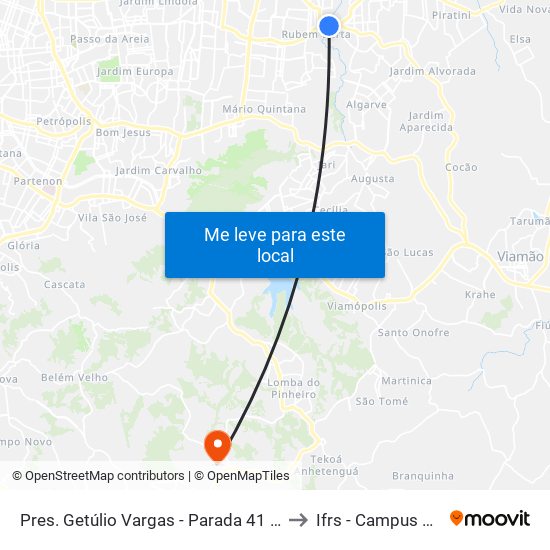 Pres. Getúlio Vargas - Parada 41 (Big Alvorada) to Ifrs - Campus Restinga map