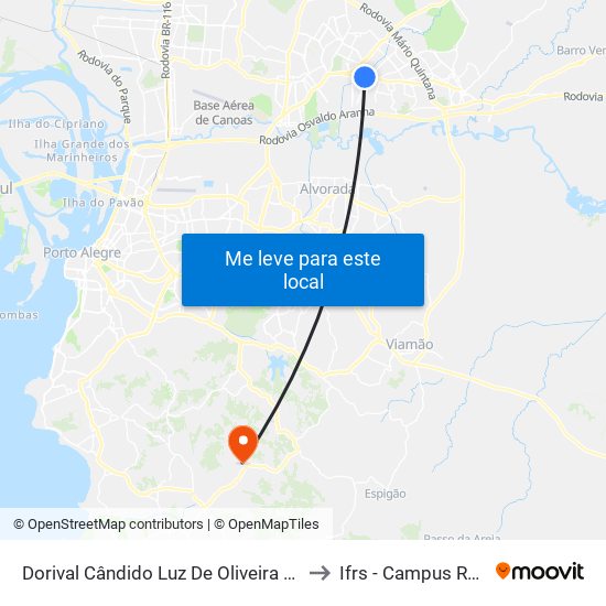 Dorival Cândido Luz De Oliveira - Parada 64 to Ifrs - Campus Restinga map