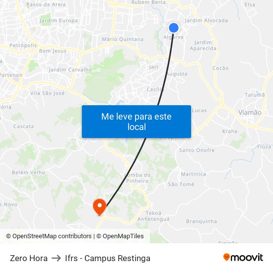 Zero Hora to Ifrs - Campus Restinga map