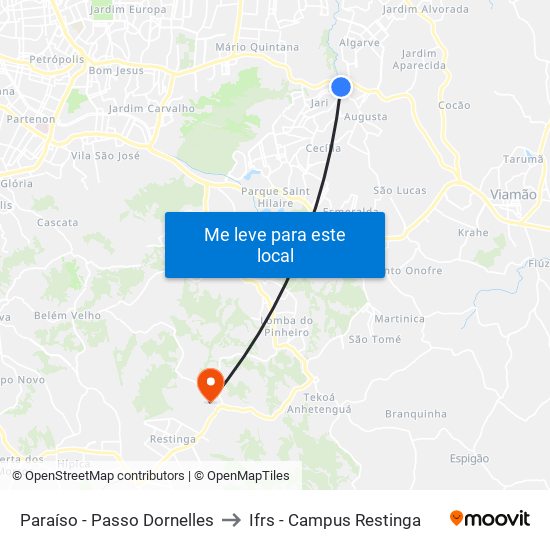 Paraíso - Passo Dornelles to Ifrs - Campus Restinga map