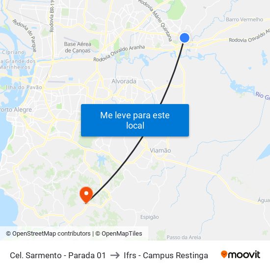 Cel. Sarmento - Parada 01 to Ifrs - Campus Restinga map