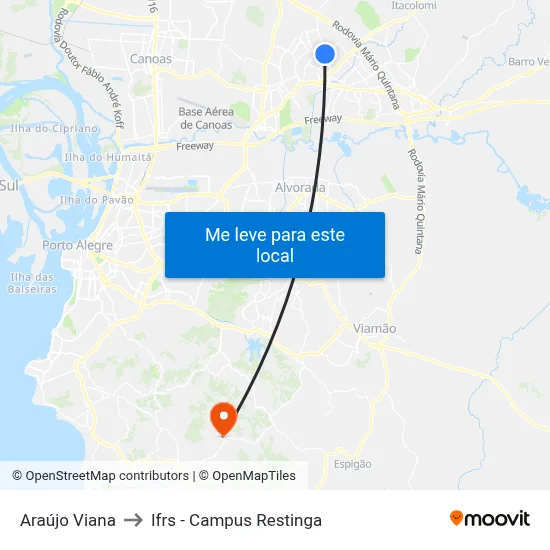Araújo Viana to Ifrs - Campus Restinga map