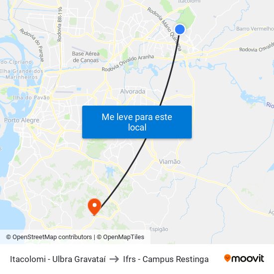 Itacolomi - Ulbra Gravataí to Ifrs - Campus Restinga map