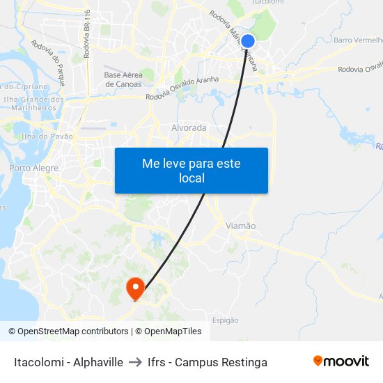 Itacolomi - Alphaville to Ifrs - Campus Restinga map