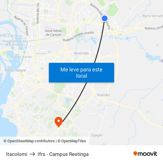 Itacolomi to Ifrs - Campus Restinga map