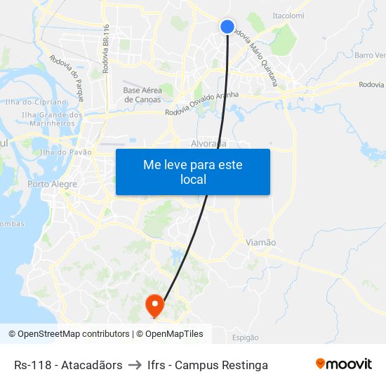 Rs-118 - Atacadãors to Ifrs - Campus Restinga map