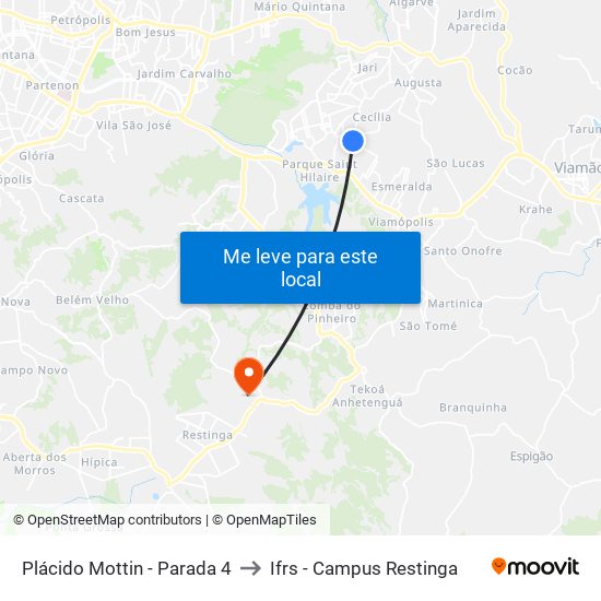 Plácido Mottin - Parada 4 to Ifrs - Campus Restinga map