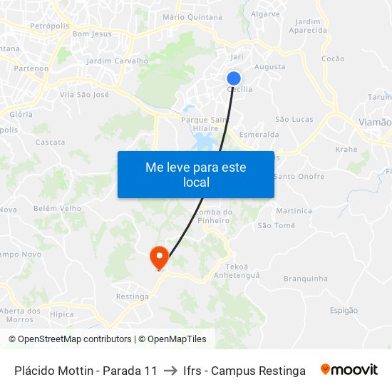 Plácido Mottin - Parada 11 to Ifrs - Campus Restinga map