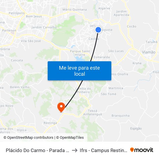 Plácido Do Carmo - Parada 16 to Ifrs - Campus Restinga map