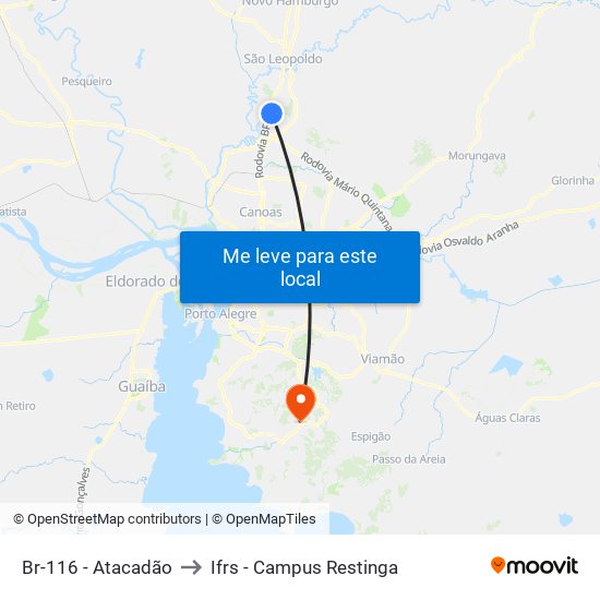 Br-116 - Atacadão to Ifrs - Campus Restinga map
