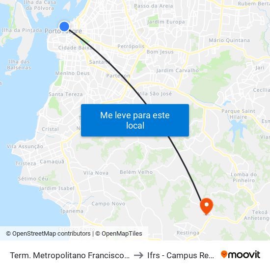 Term. Metropolitano Francisco L. Truda to Ifrs - Campus Restinga map