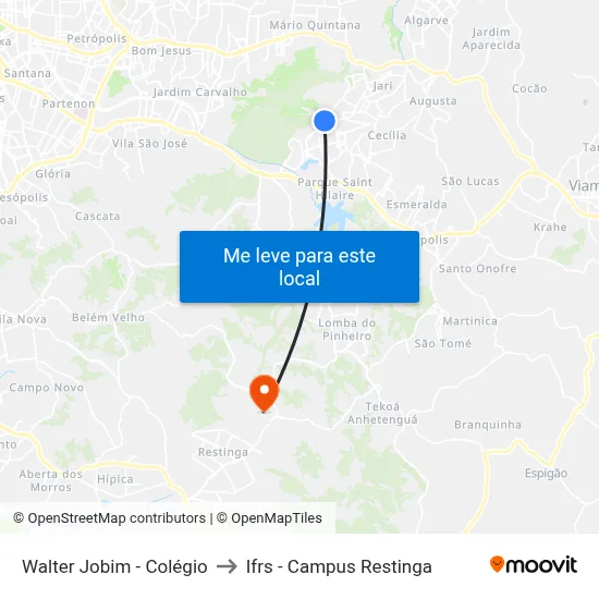 Walter Jobim - Colégio to Ifrs - Campus Restinga map